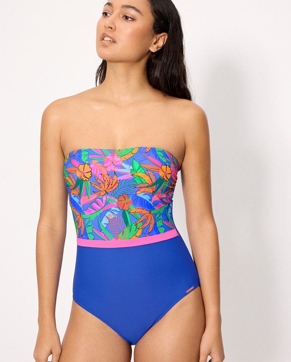 Imagem 0 de Fato de Banho Redutor Bandeau com Estampado Tropical em Copa B