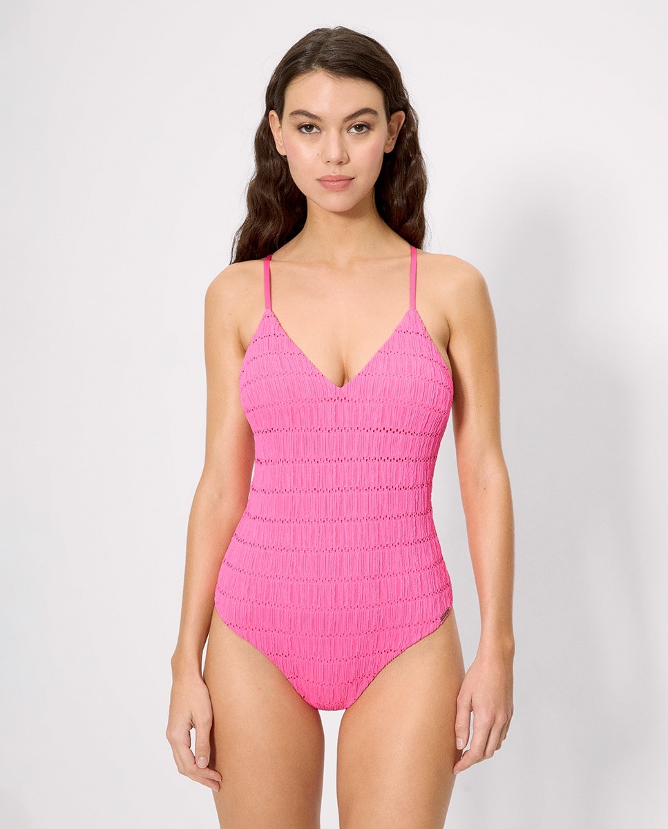 Fatos de Banho com Aro Triângulo com Textura na Copa B Rosa-pastilha-1