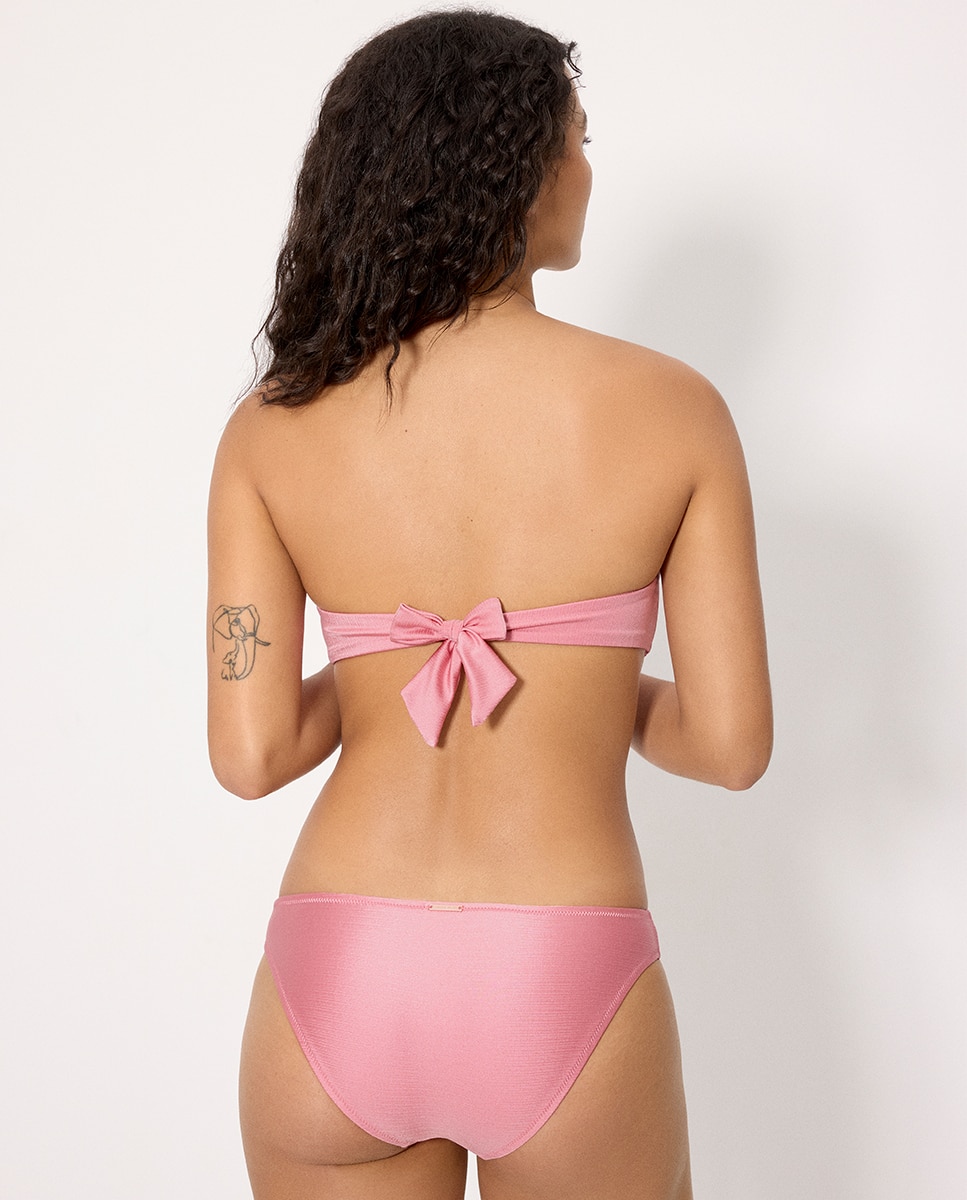 Biquínis Completos Estilo Bandeau com Brilho na Copa B Rosa-pastilha-2