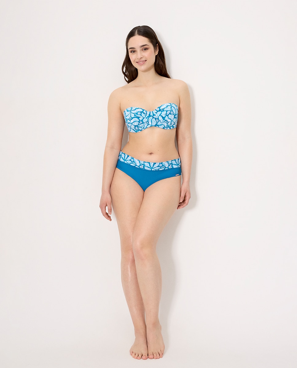 Biquínis Completos Estilo Bandeau com Estampado de Flores em Copa C Azul-celeste-6