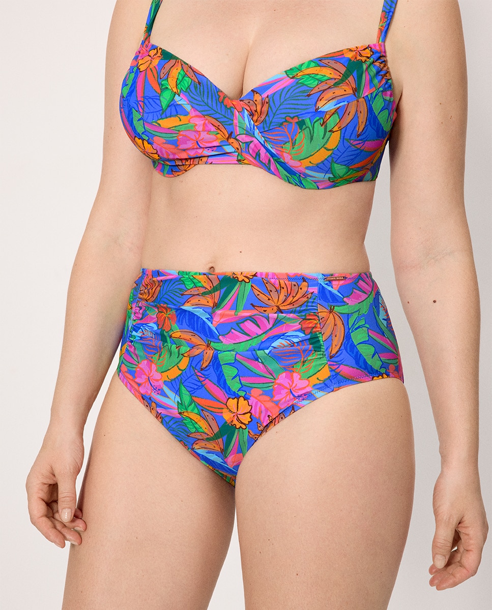 Cueca de Biquíni Redutora Alta com Estampado Tropical Multicolor-2