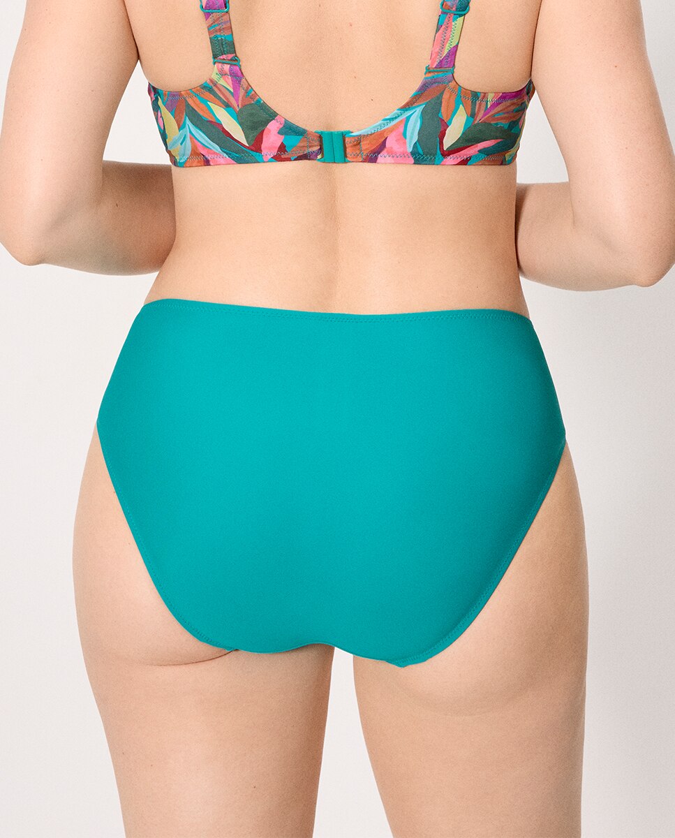 Cueca de Biquíni Redutora Alta Folhas Turquesa-2