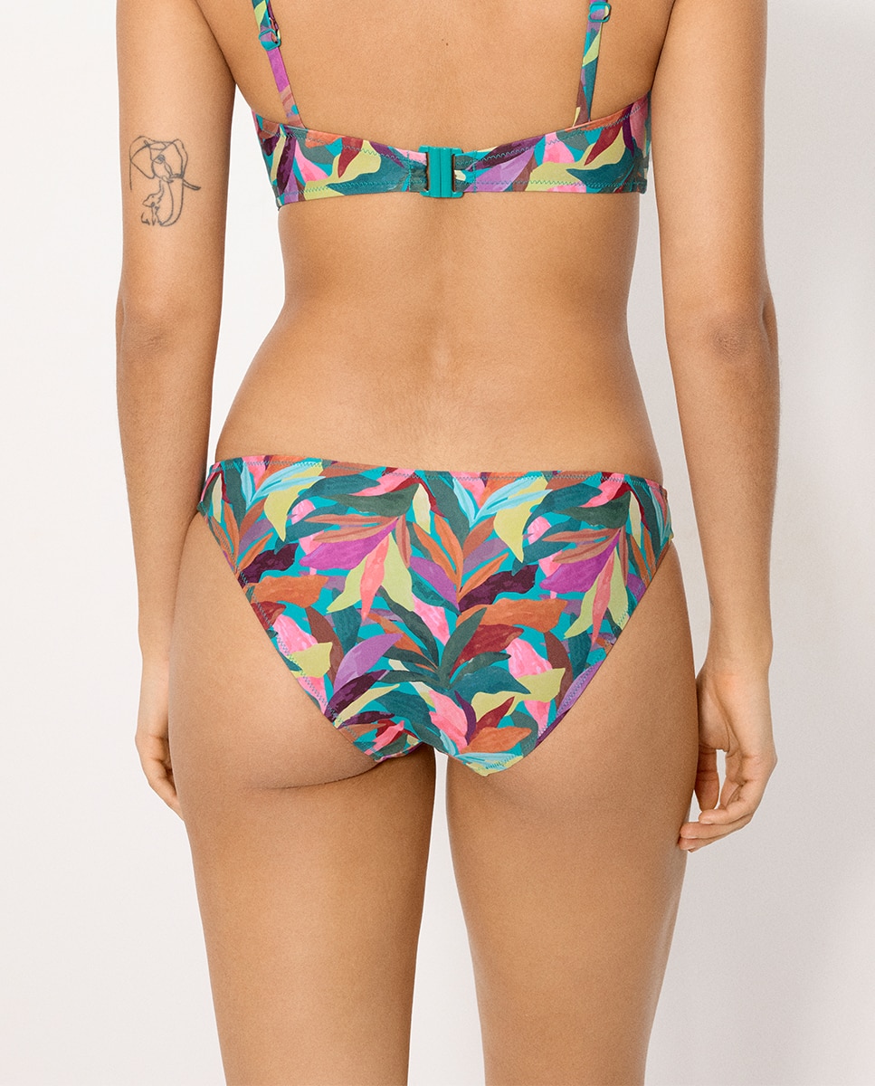Cueca de Biquíni com Estampado de Folhas Multicolor-2