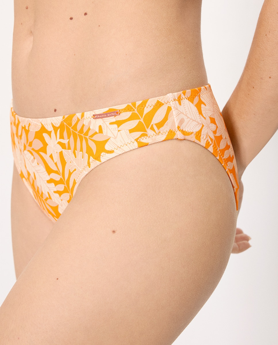 Cueca de Biquíni Folhas Micropiqué Laranja-4