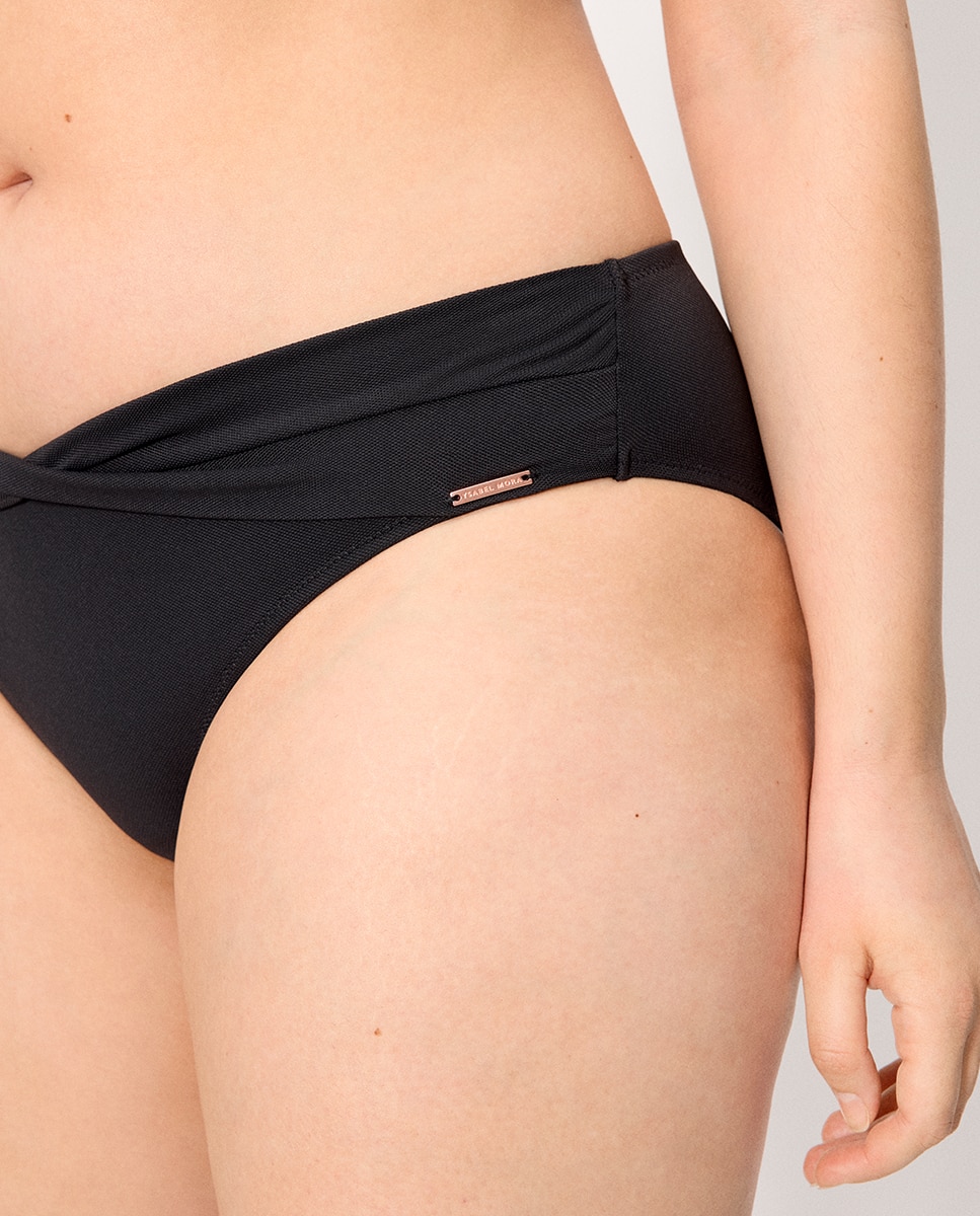 Cueca de Biquíni Midi Micropiqué Preto-4