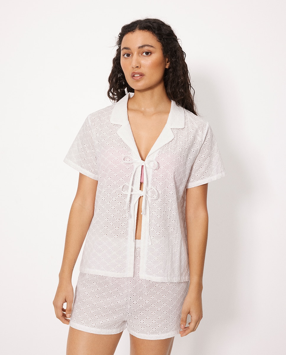 Imagem 0 de Vestidos de Praia Camisa de Manga Curta em Algodão Bordado