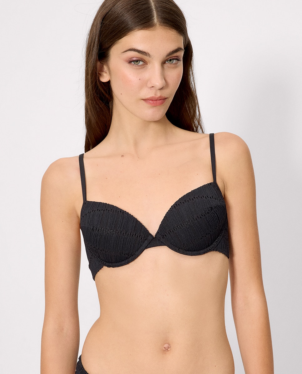 Tops de Biquíni com Textura em Copa B Preto-1