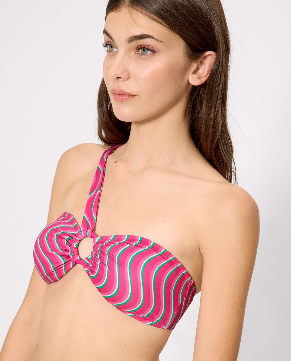 Tops de Biquíni Estampado Ondas em Copa B Rosa / Branco-3