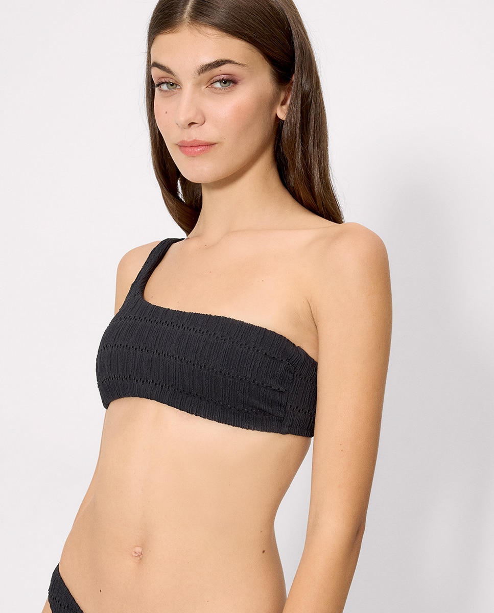 Tops de Biquíni Assimétrico com Textura em Copa B Preto-3