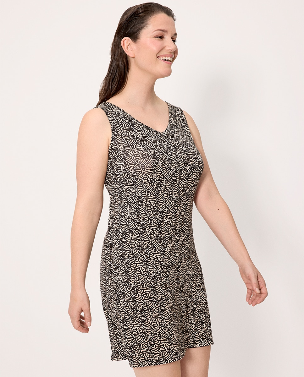 Vestidos de Praia Curto com Alças Estampado Preto / Branco-3