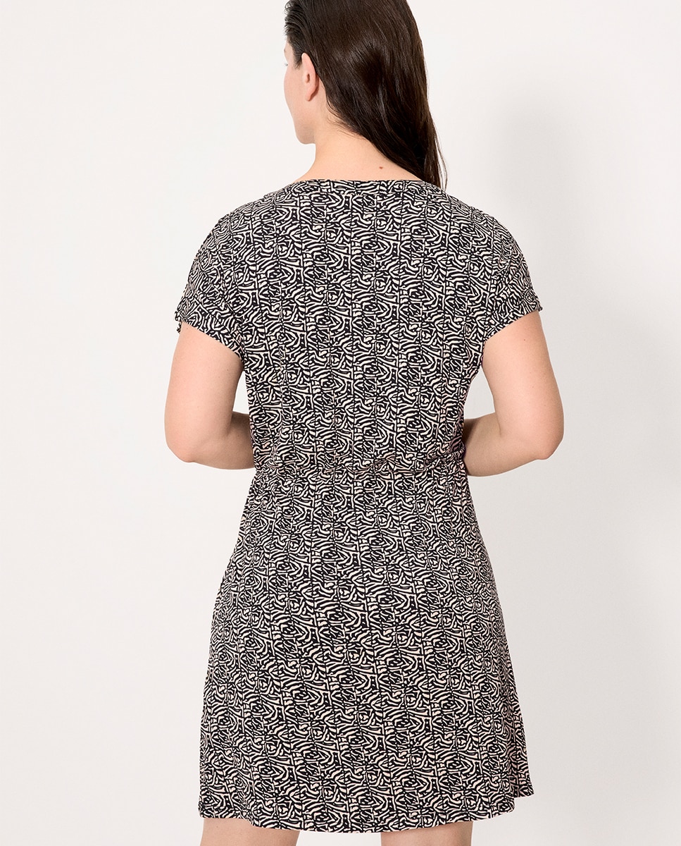 Vestidos de Praia Curto de Manga Curta Estampado Preto / Branco-2