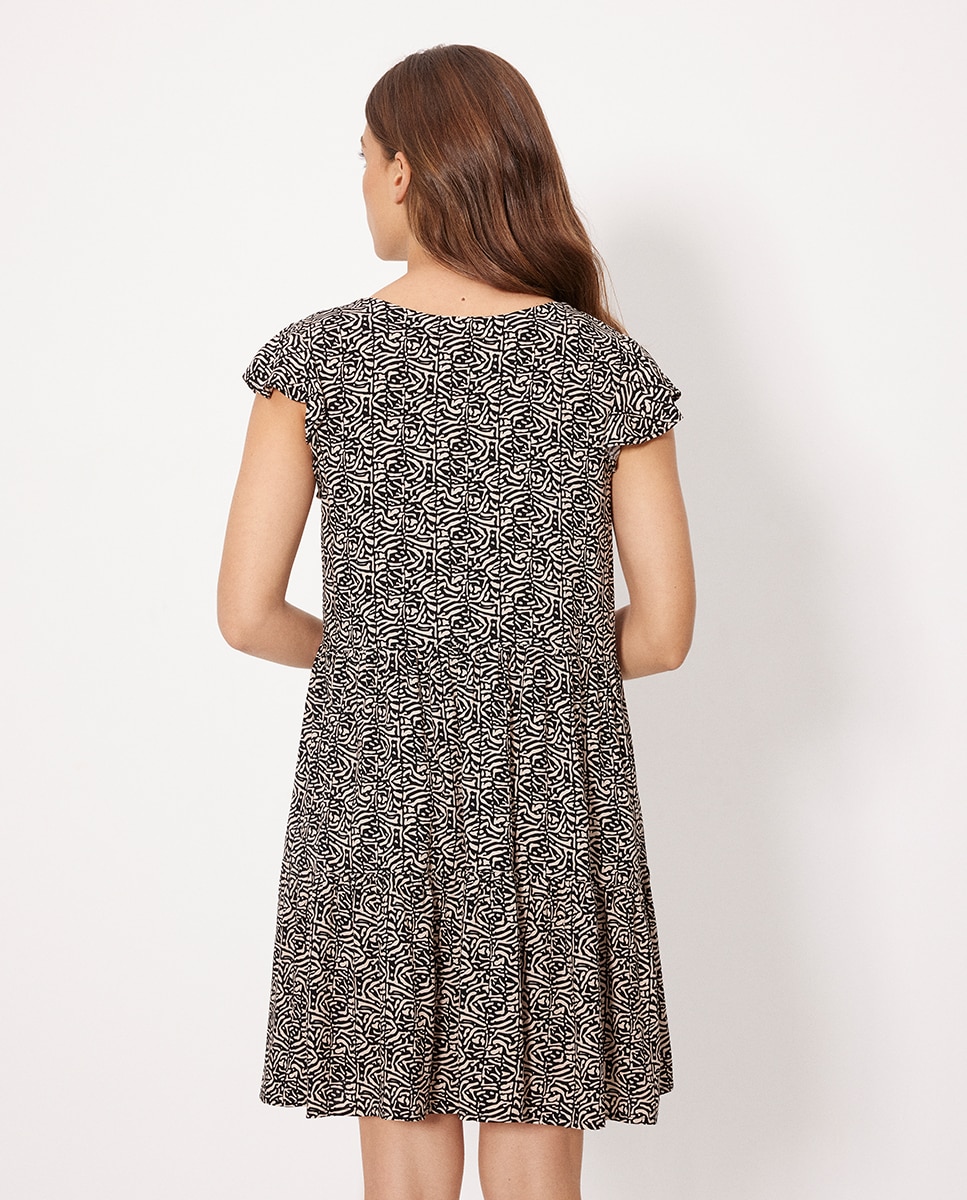 Vestidos de Praia Curto Largo Estampado Preto / Branco-2