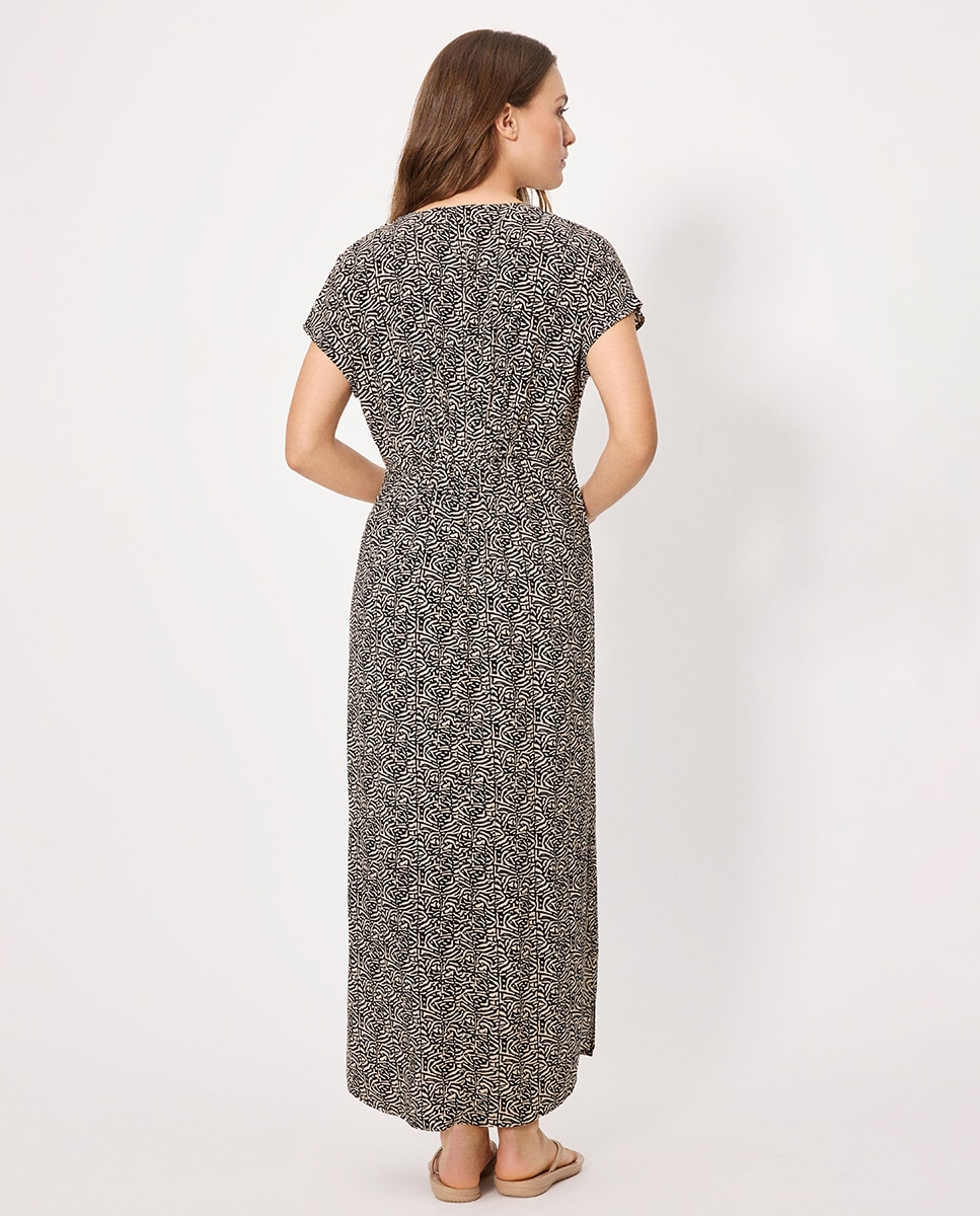 Vestidos de Praia Compridos de Manga Curta Estampados Preto / Branco-2