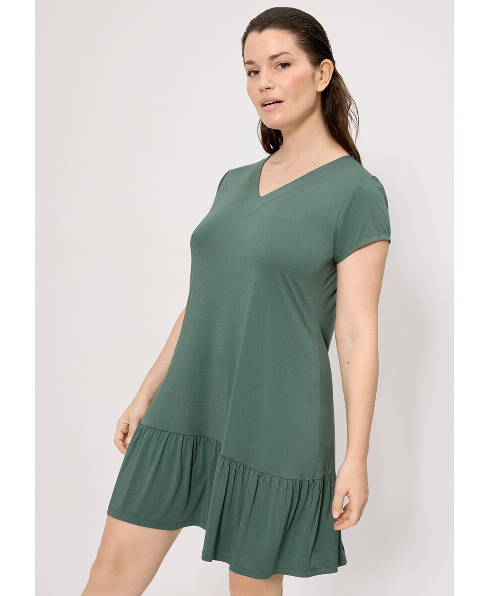 Vestidos de Praia de Manga Curta em Garrafa Verde-escuro-3