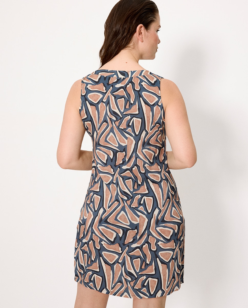 Vestidos de Praia Curto com Corte a Direito e Alças Estampado Multicolor-2
