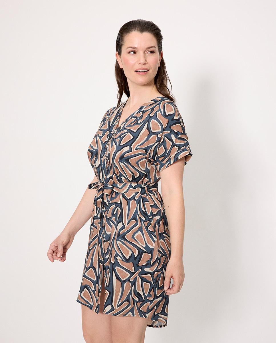 Vestidos de Praia Tipo Camisa de Manga Curta Estampado Multicolor-3