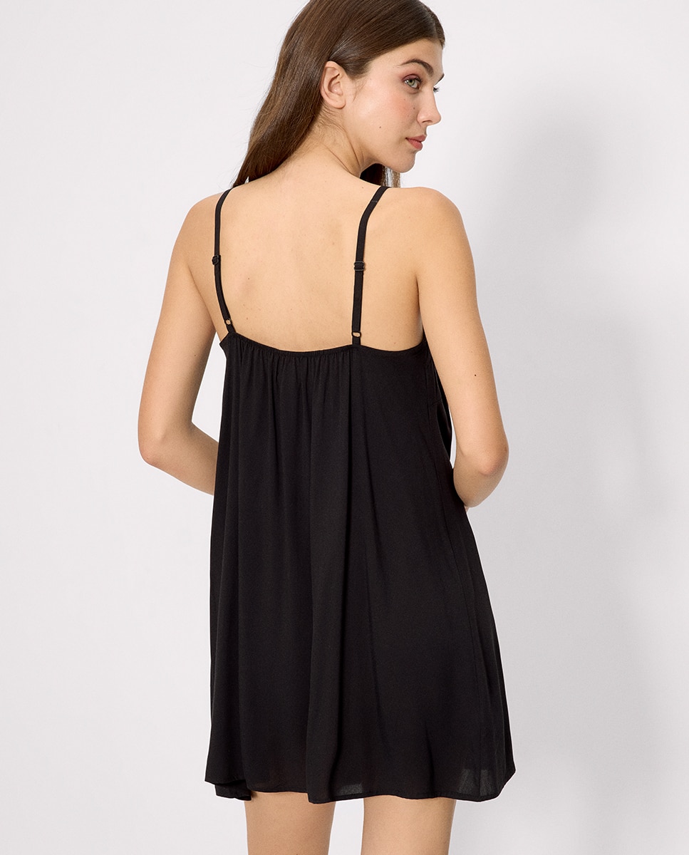 Vestidos de Praia Mini com Alças Ajustáveis Preto-2