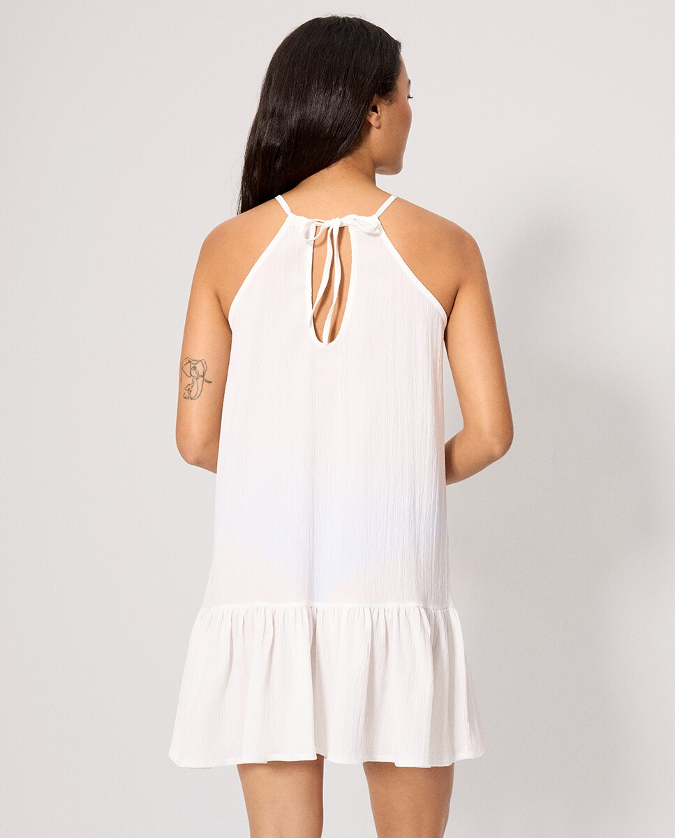 Vestidos de Praia Curto Leve com Alças Branco-2