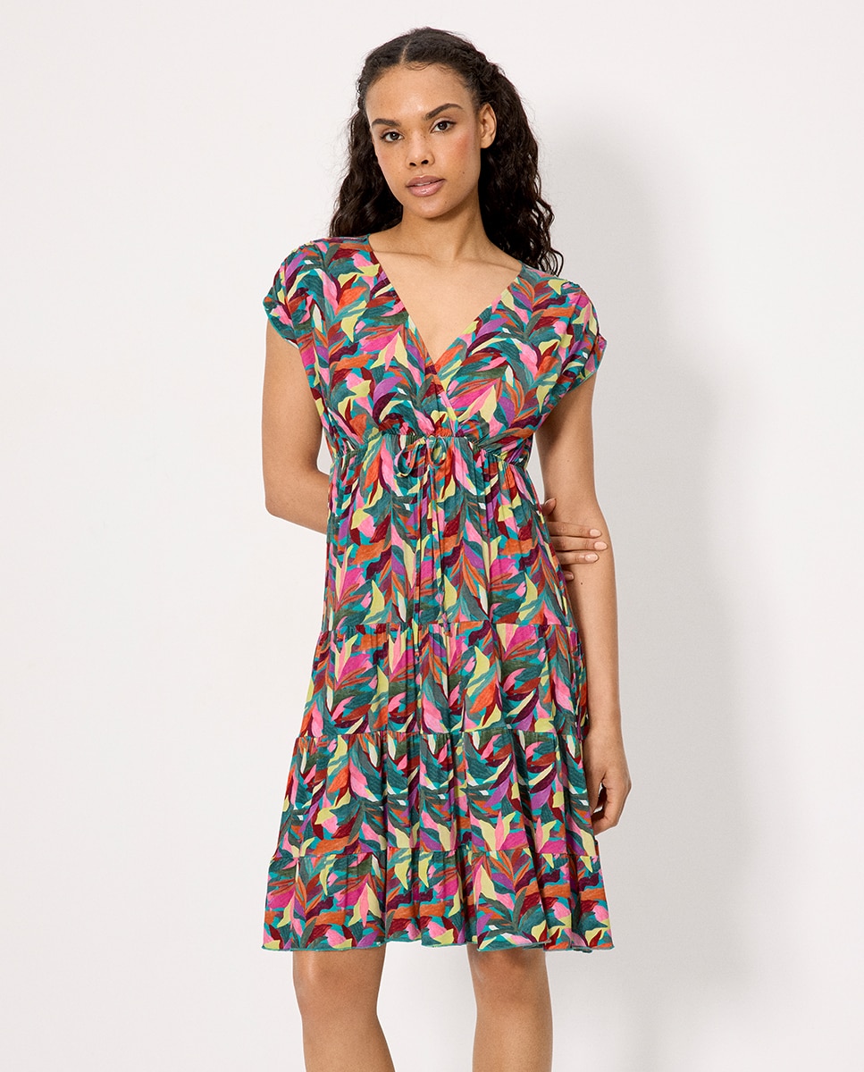 Imagem 0 de Vestidos de Praia de Manga Curta com Presilhas Estampado