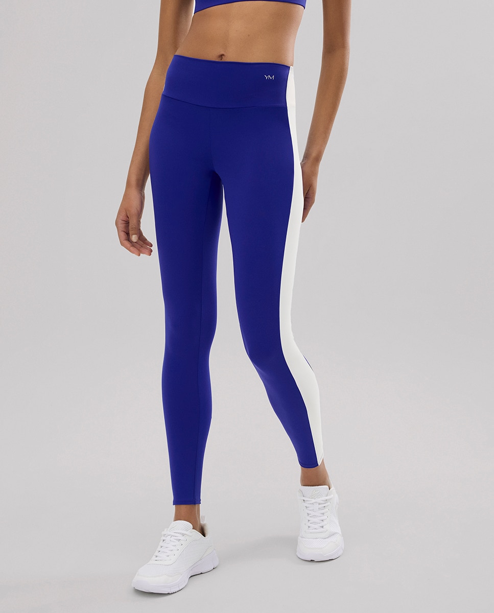Leggings Desportivos Compridos Efeito Push-up com Faixa em Contraste Azul / Branco-2