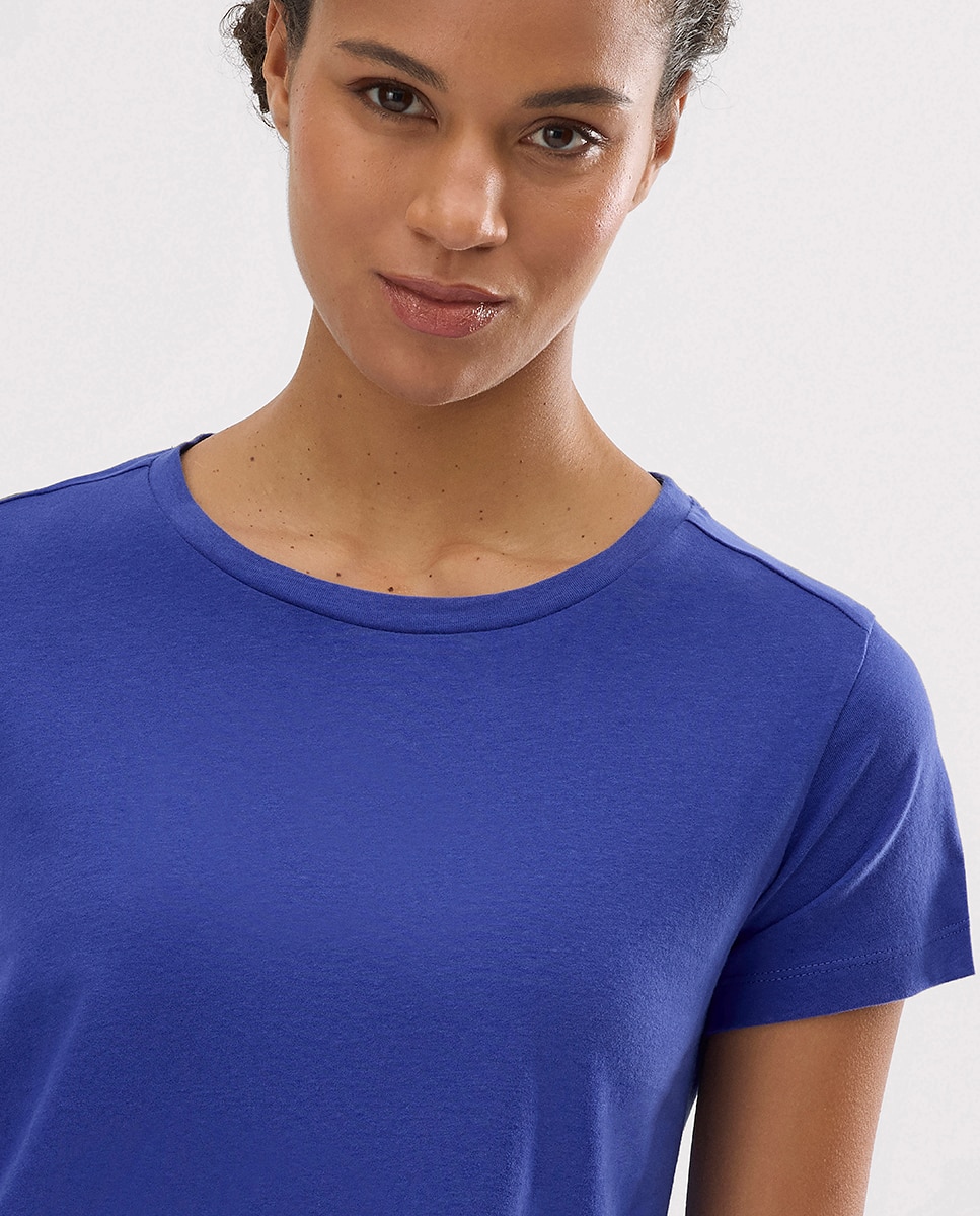 T-shirt Desportiva Algodão Básica Estilo Desportivo Azul-índigo-3