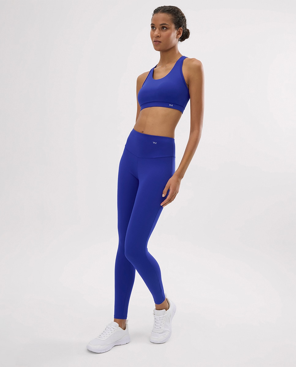 Leggings Desportivos de Cintura Subida com Tato Algodoeiro Azul-índigo-3