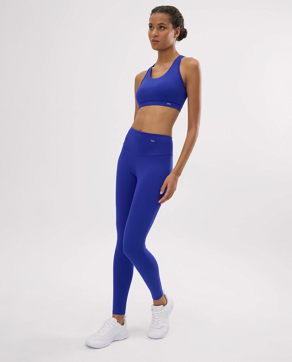 Leggings Desportivos de Cintura Subida com Tato Algodoeiro Azul-índigo-3