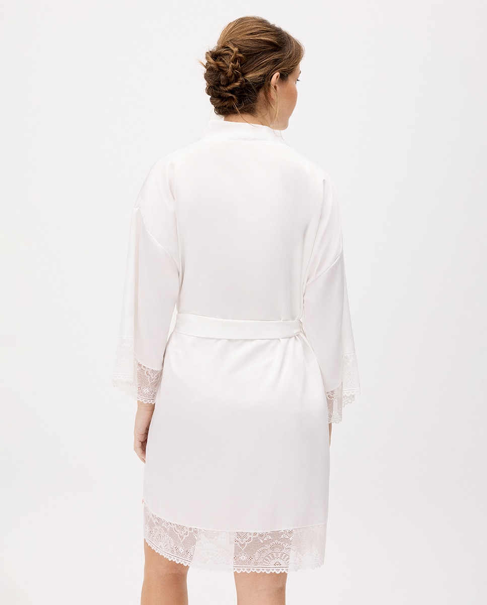 Robe de Manga Comprida de Noiva em Cetim Cru-2