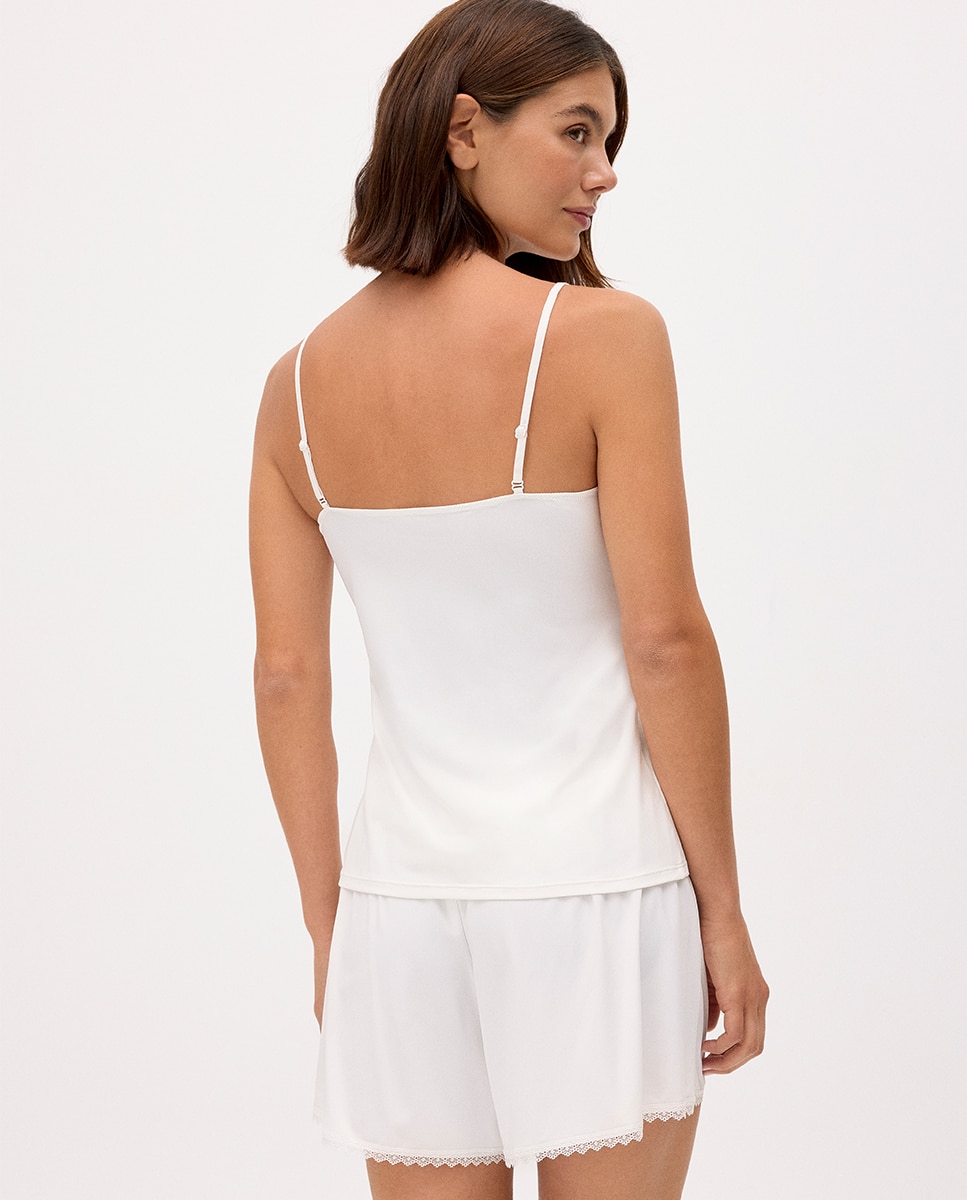 Pijama Completo de Alças com Renda Cru-2