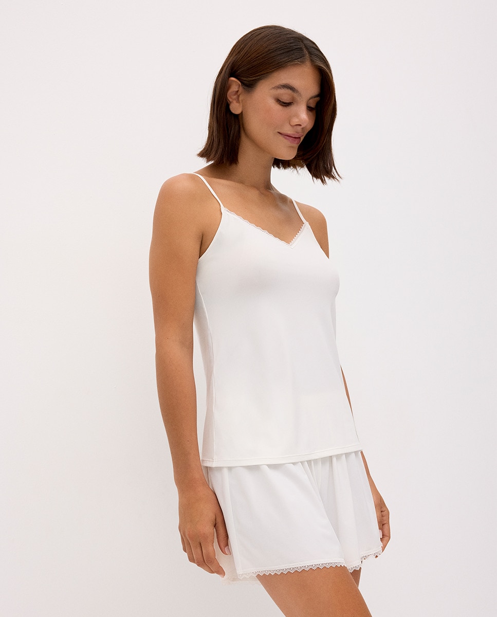 Pijama Completo de Alças com Renda Cru-4