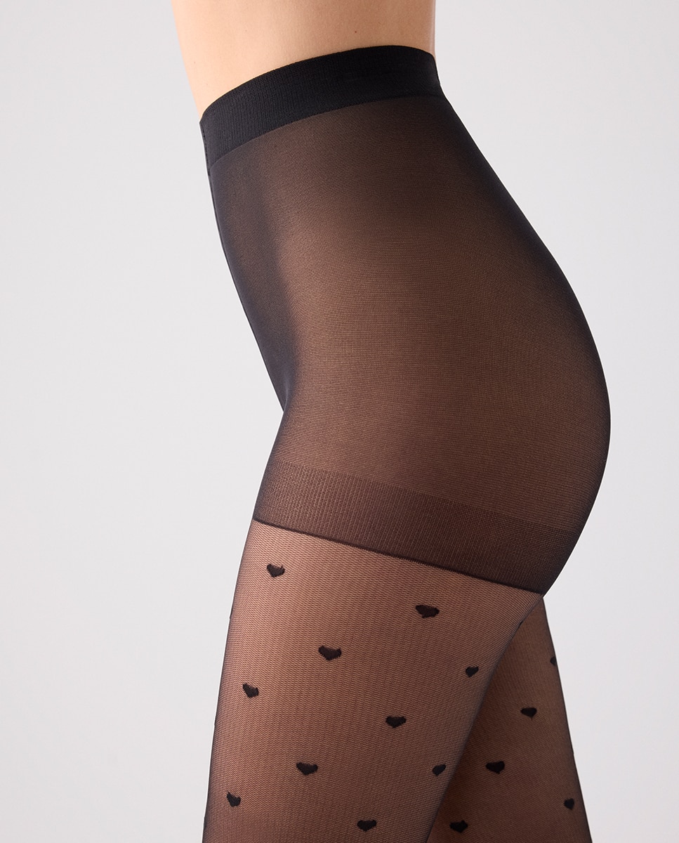 Collants 20 Denier Estampado Corações Preto-3