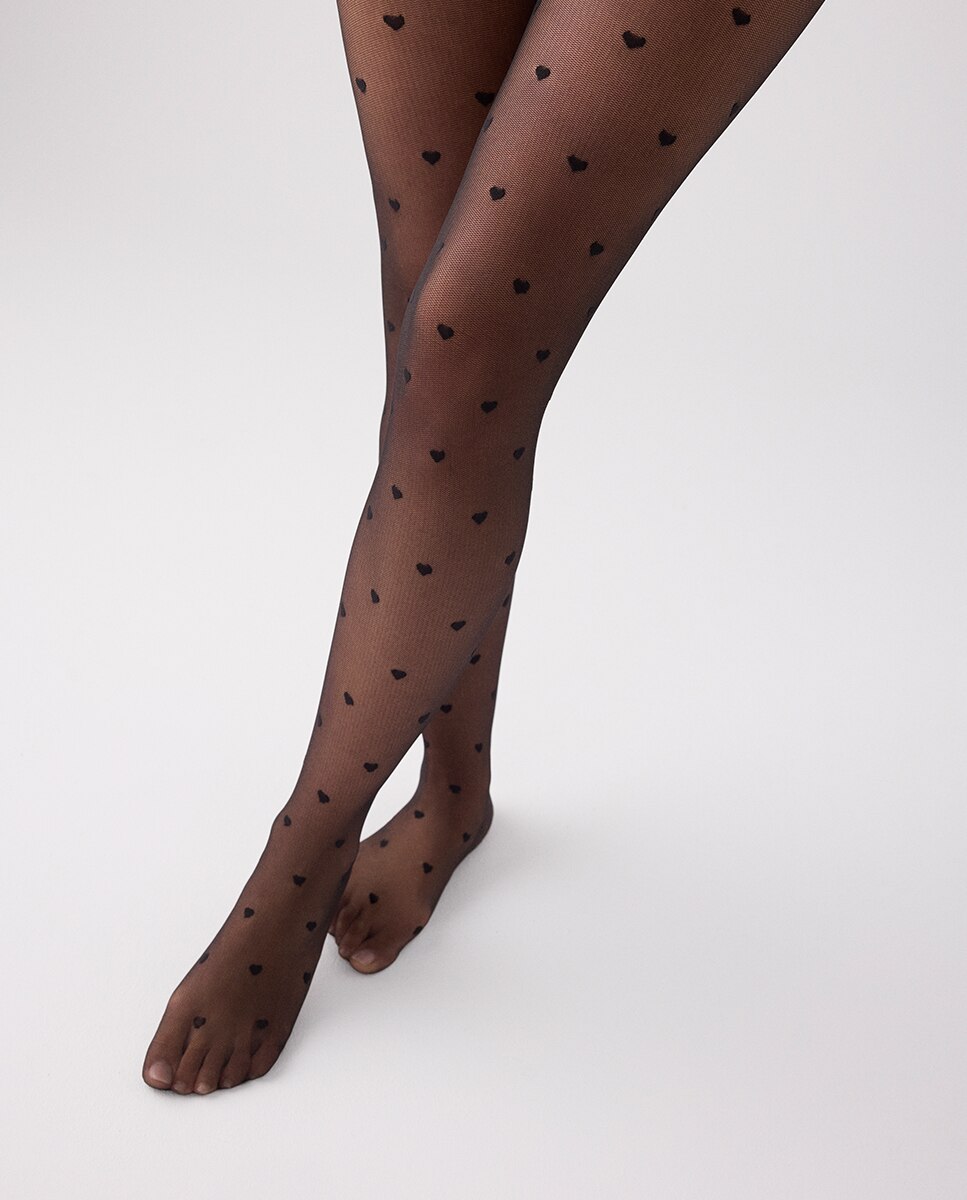 Collants 20 Denier Estampado Corações Preto-4