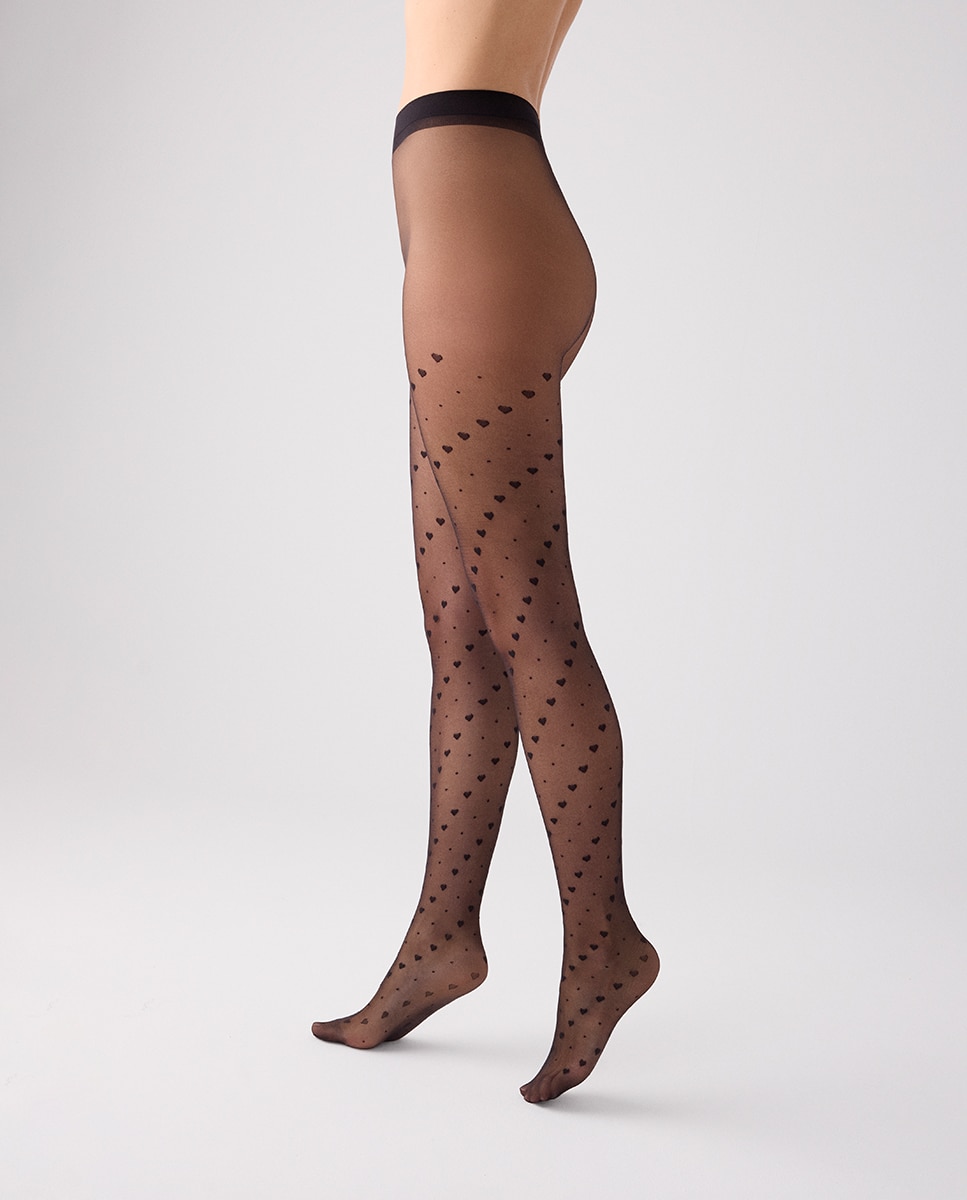 Collants 20 Denier com Estampado de Bolinhas e Corações Preto-5