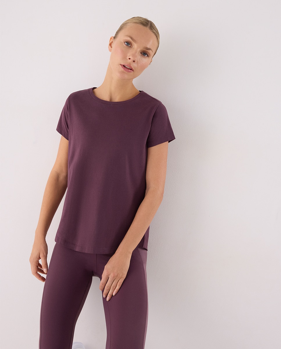 T-shirt Desportiva Algodão Básica Estilo Desportivo Roxo-4