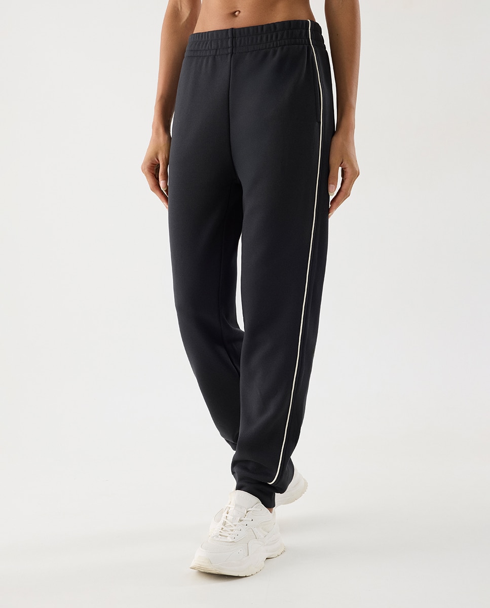 Leggings Desportivos Jogger com Bolsos e Linhas em Contraste Antracite-1