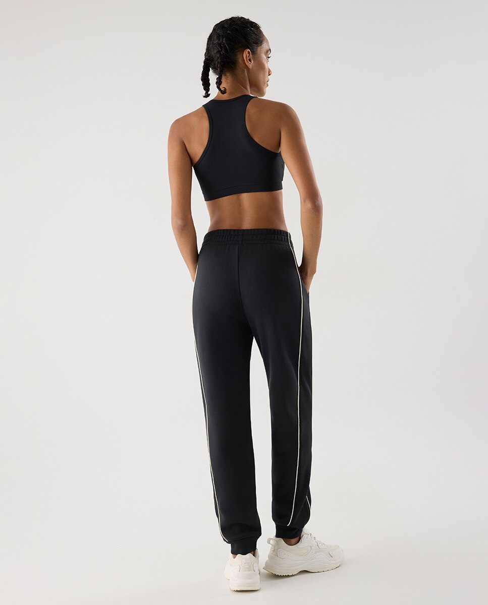 Leggings Desportivos Jogger com Bolsos e Linhas em Contraste Antracite-2