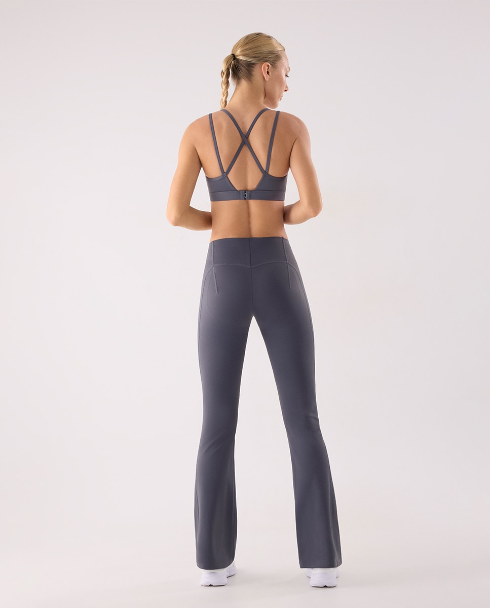 Leggings Desportivos Compridos À Boca de Sino Compressive Azul-acinzentado-3