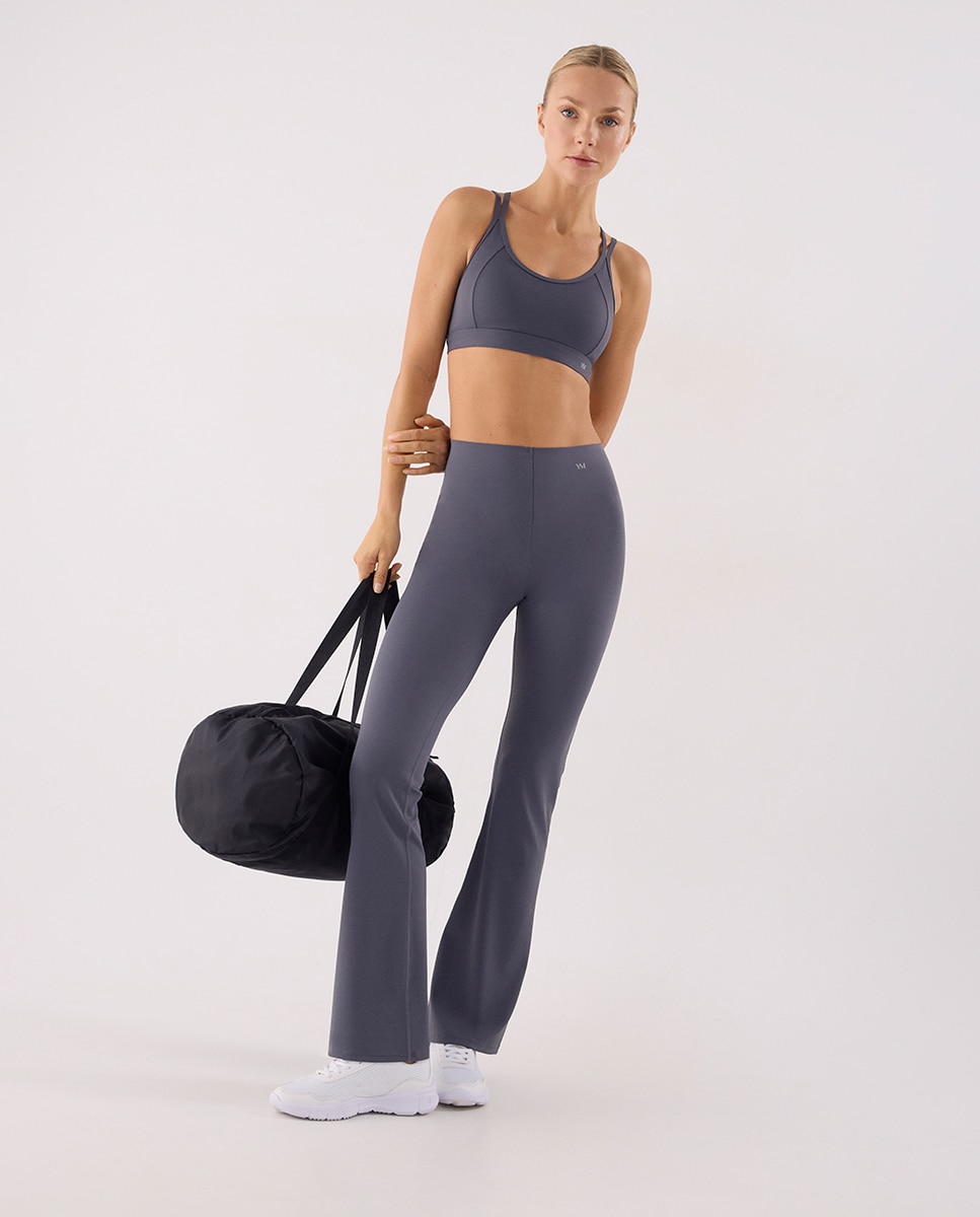 Leggings Desportivos Compridos À Boca de Sino Compressive Azul-acinzentado-7