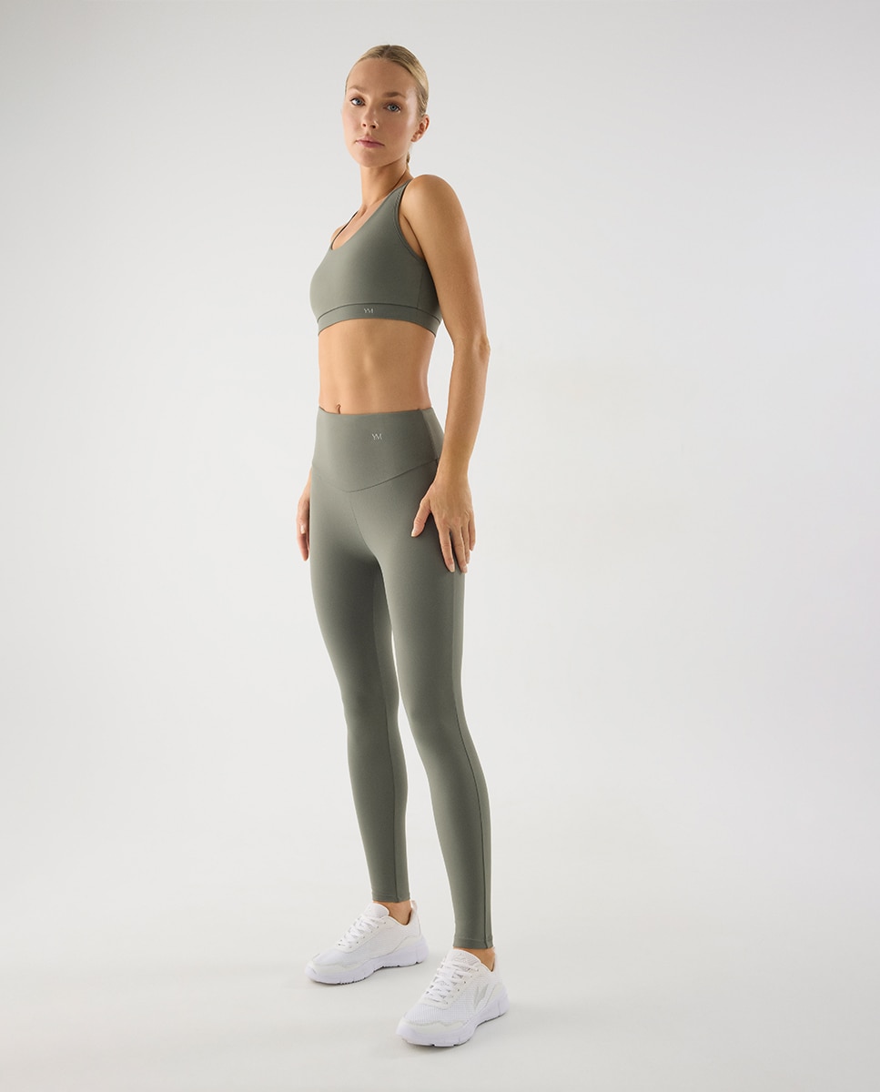 Leggings Desportivos de Cintura Subida com Tato Algodoeiro Verde-3