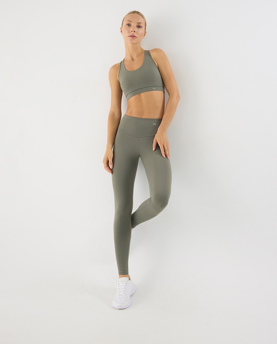 Leggings Desportivos de Cintura Subida com Tato Algodoeiro Verde-4