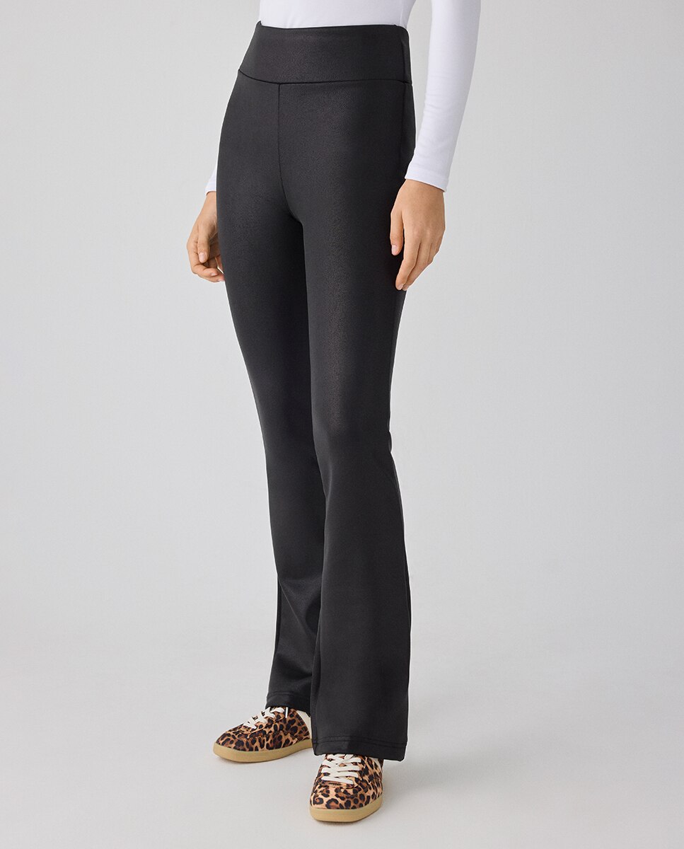 Leggings Térmicos Efeito Pele À Boca de Sino Preto-5