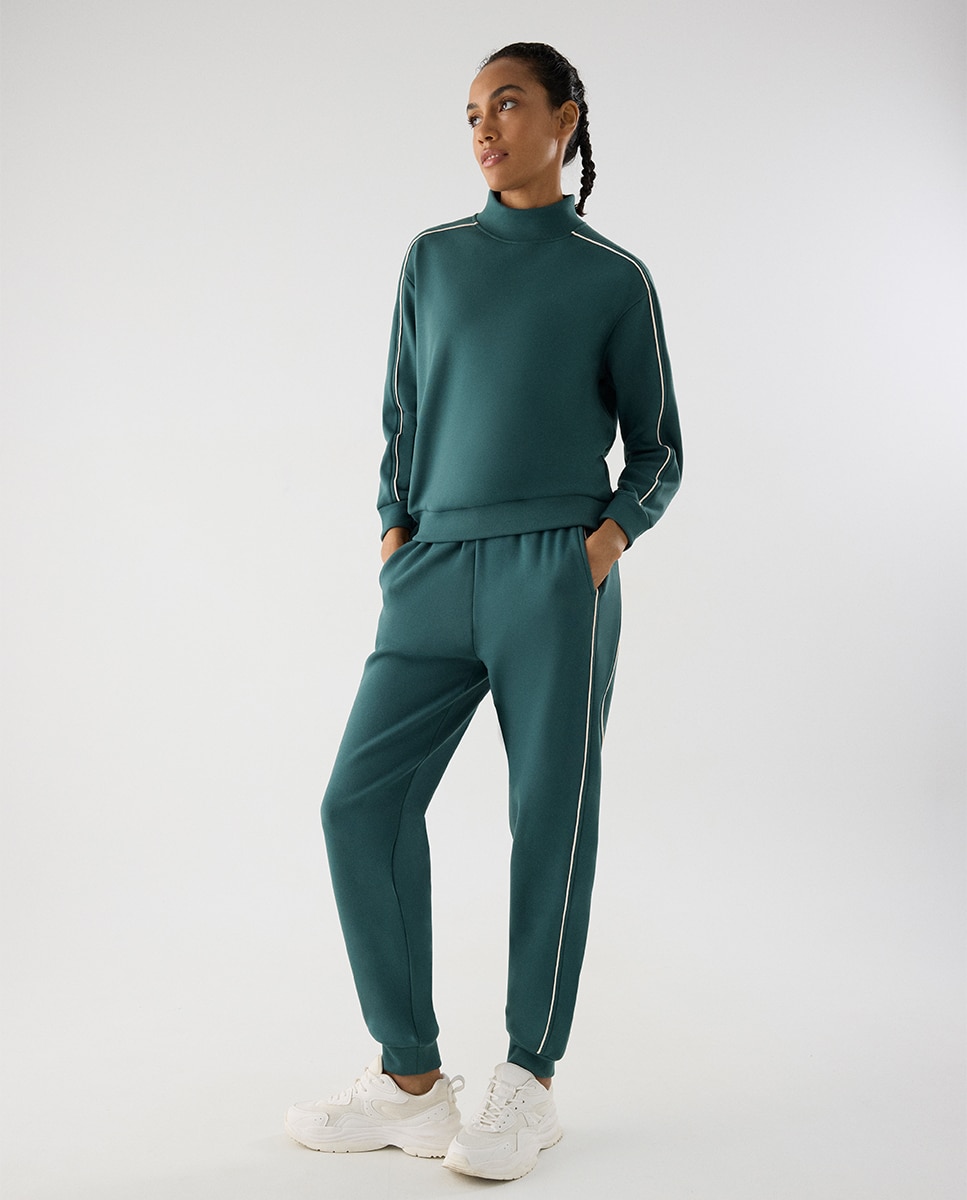 Sweatshirt Desportiva Gola Perkins com Linhas em Contraste Verde-claro-5