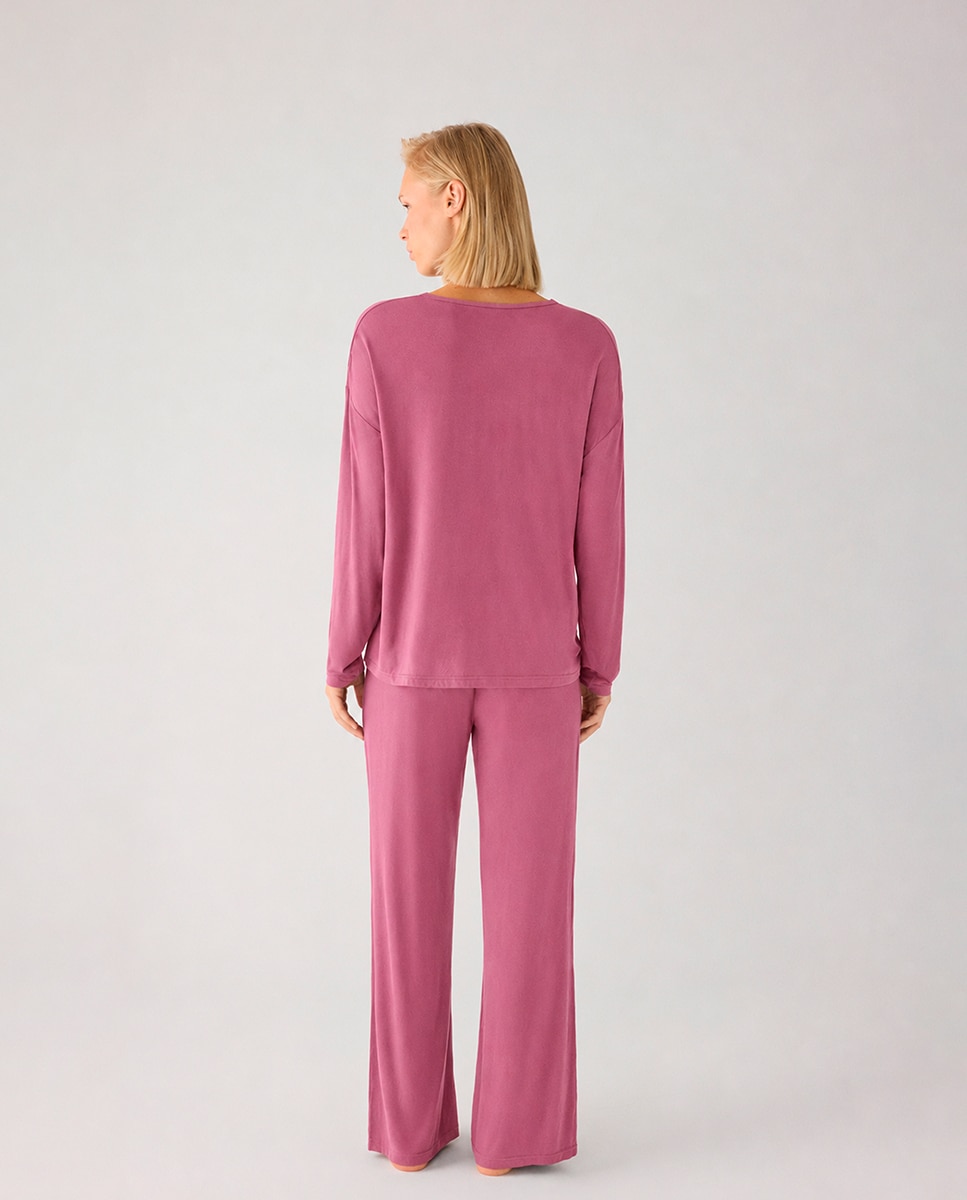 Pijama Comprido Leve e Suave com Calças Largas Branco/Roxo-2