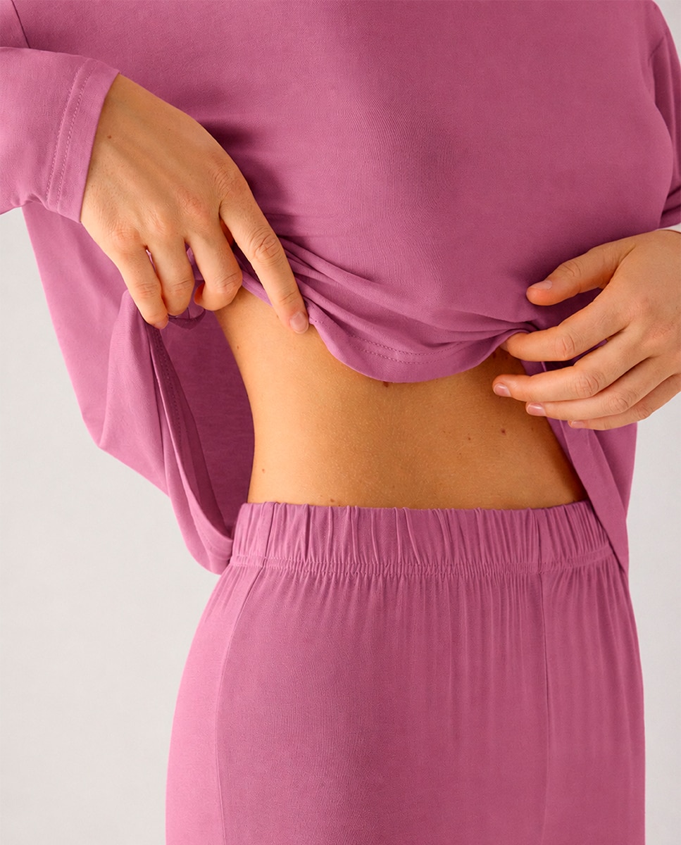 Pijama Comprido Leve e Suave com Calças Largas Branco/Roxo-4