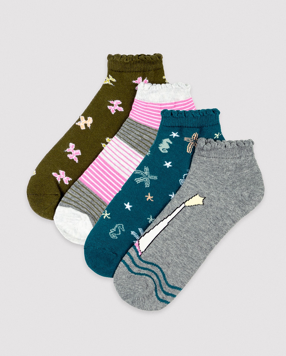 Imagem 0 de Pack de 4 Meias Pelo Tornozelo Estampadas com Rebordo