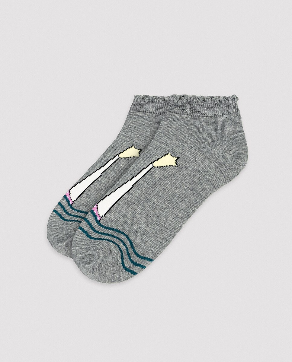 Pack de 4 Meias Pelo Tornozelo Estampadas com Debrum Multicolor-2