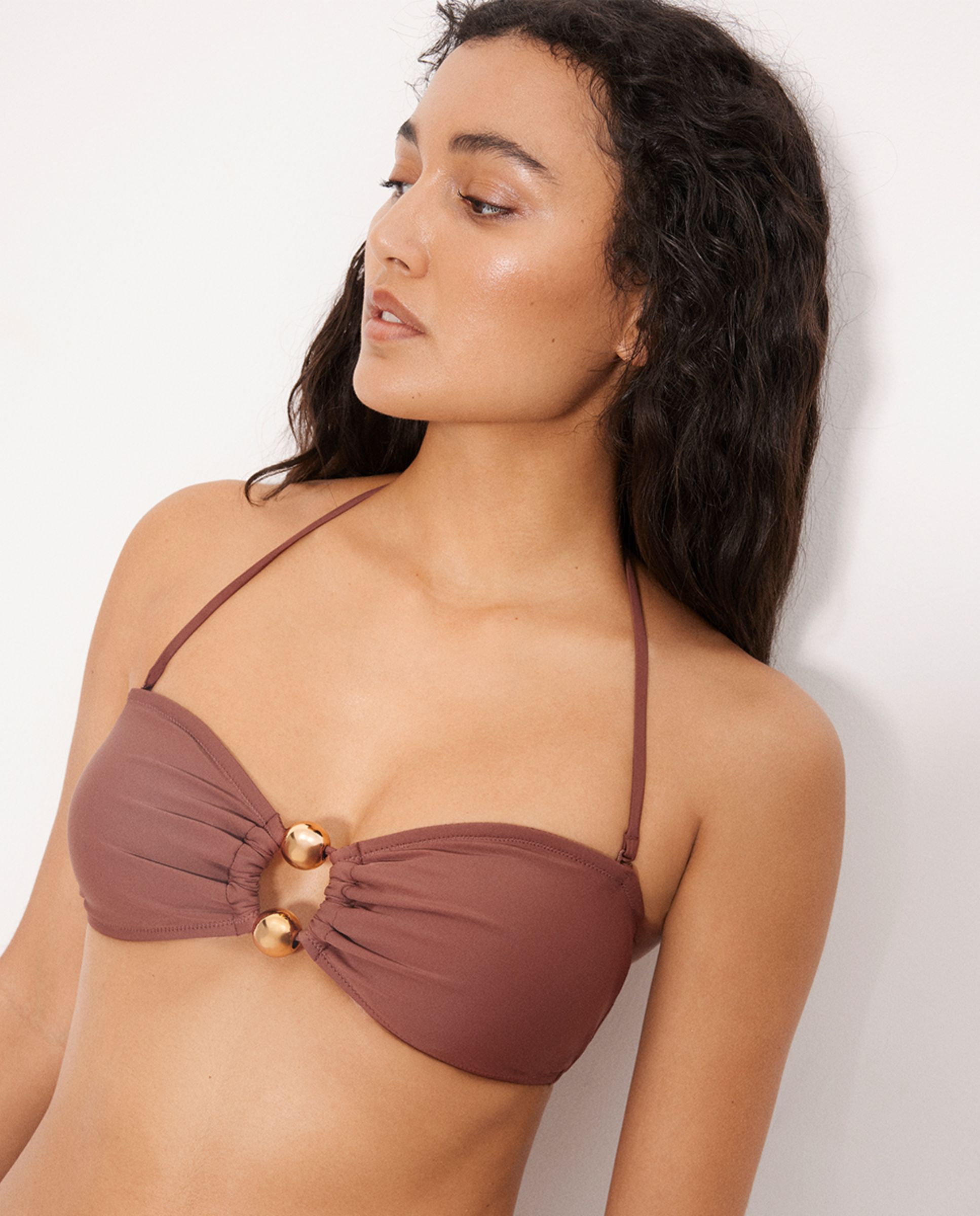 Tops de Biquíni Estilo Bandeau em Copa B Castanho-2