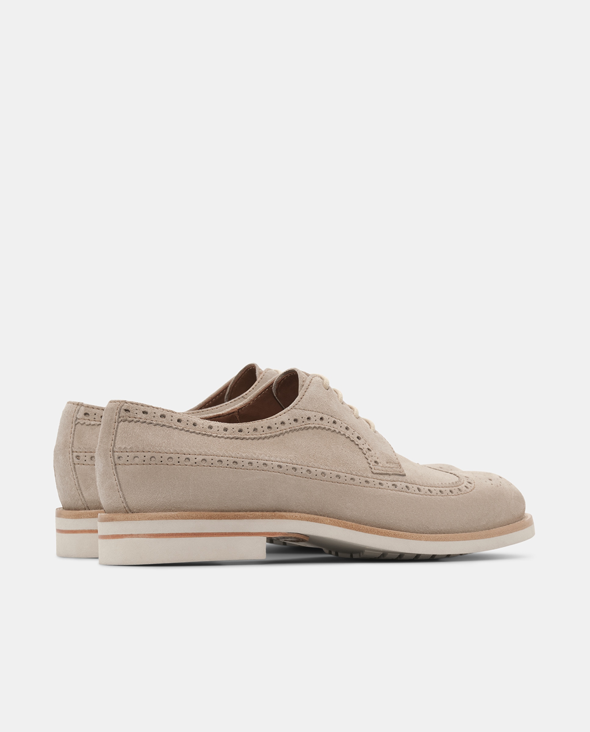 Sapatos de Cordões Derby Brogue Cavour de Pele Bege-3