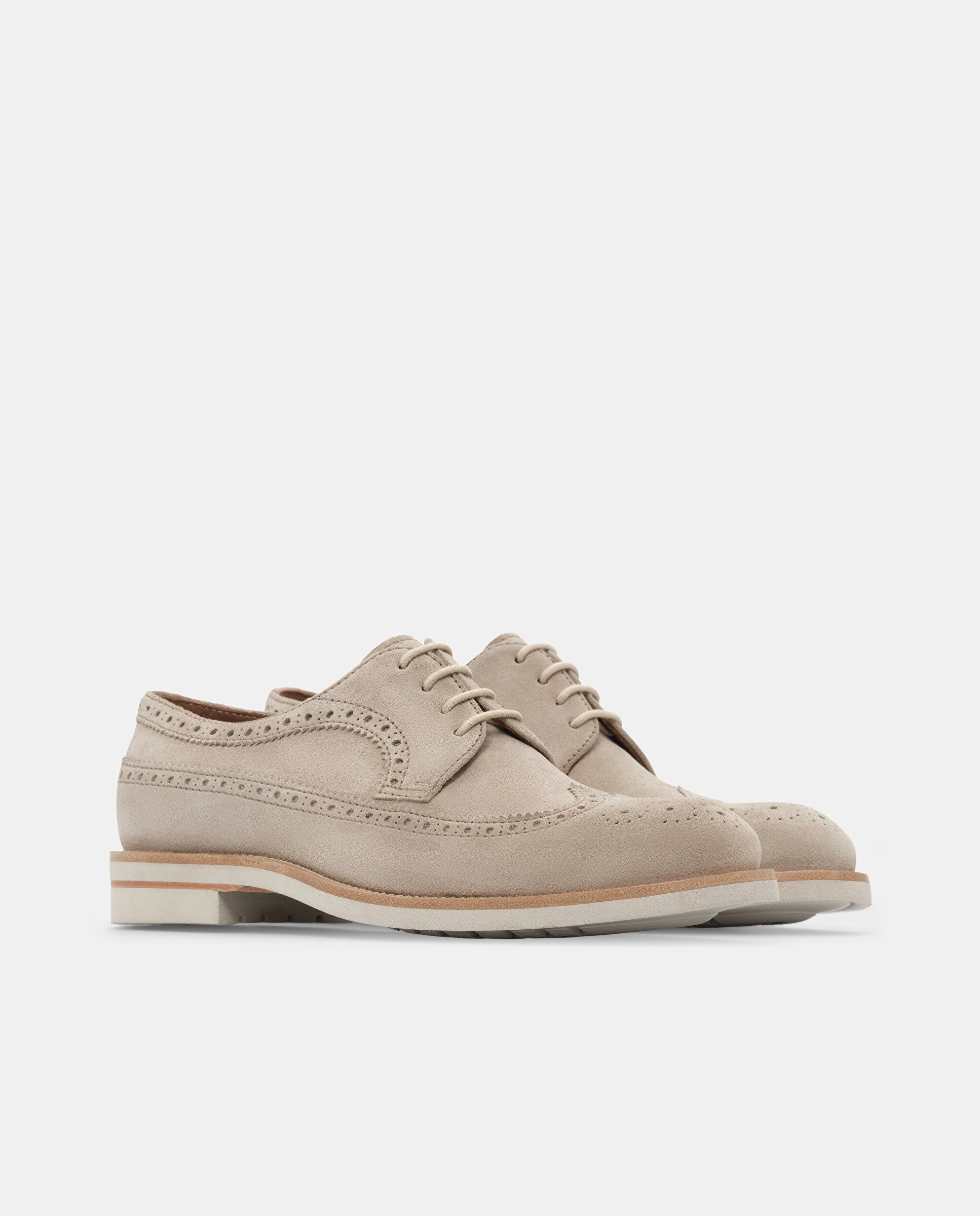 Sapatos de Cordões Derby Brogue Cavour de Pele Bege-2