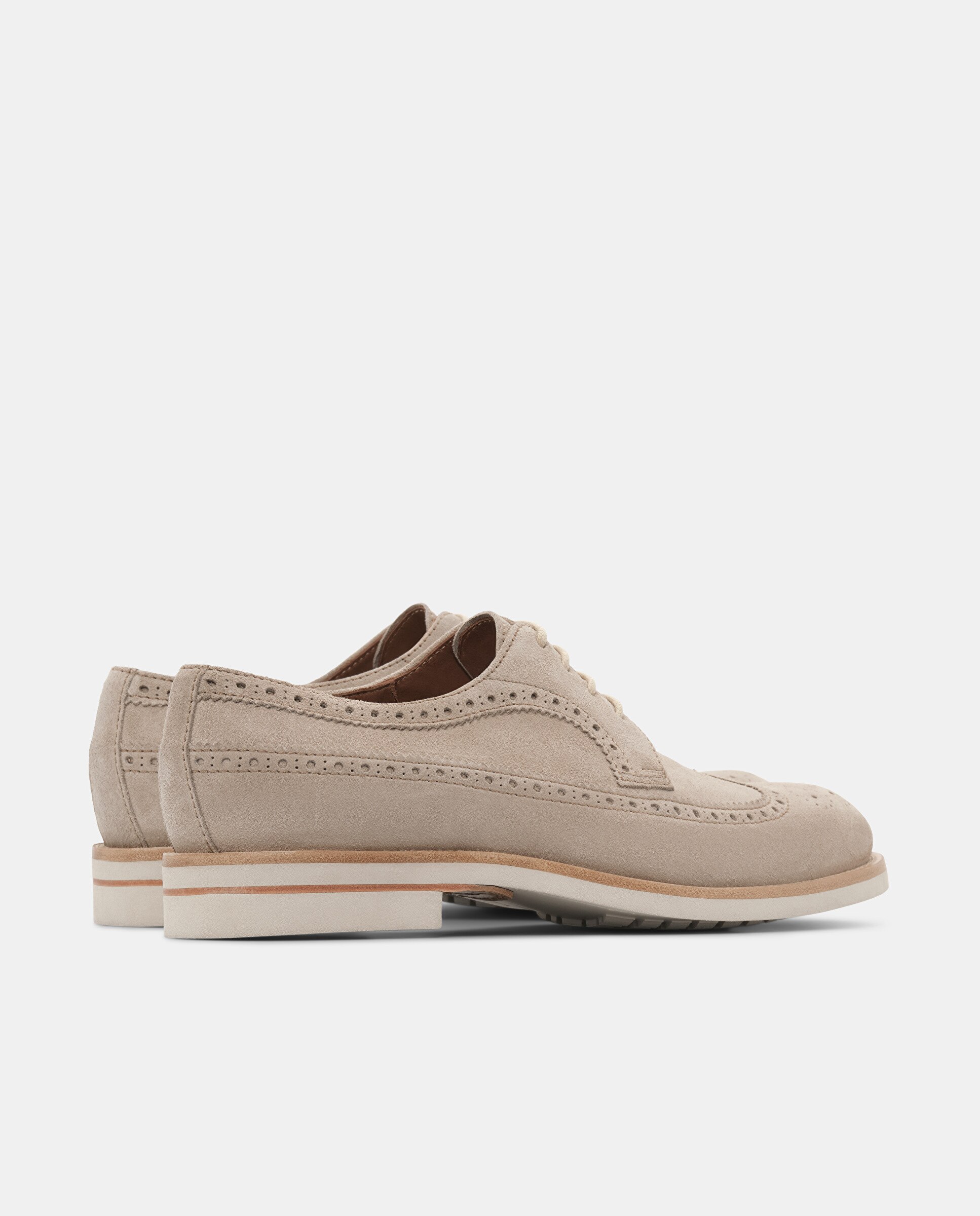Sapatos de Cordões Derby Brogue Cavour de Pele Bege-3